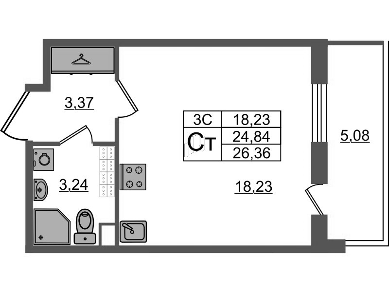 Студия 24,8 м²