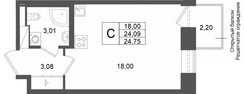 Студия 24,1 м²