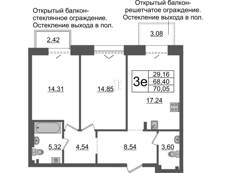 3 ккв (Евро) 68,4 м²
