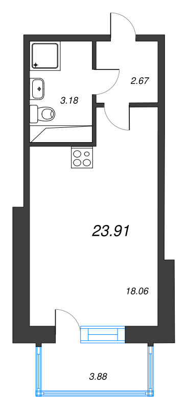 Студия 23,9 м²