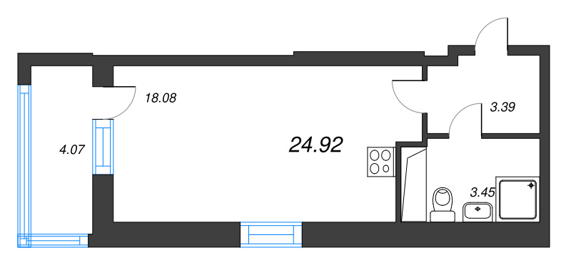 Студия 24,9 м²