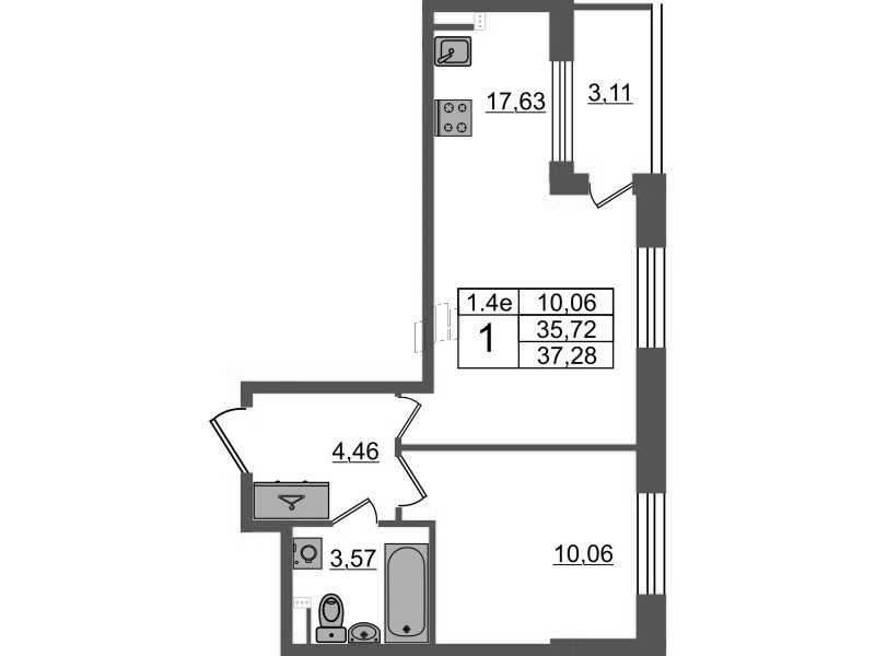 2 ккв (Евро) 35,7 м²