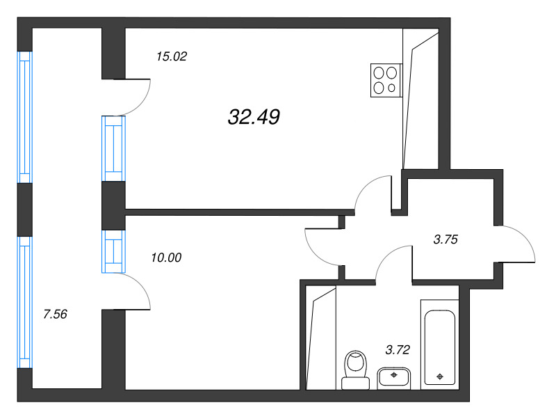 2 ккв (Евро) 32,5 м²