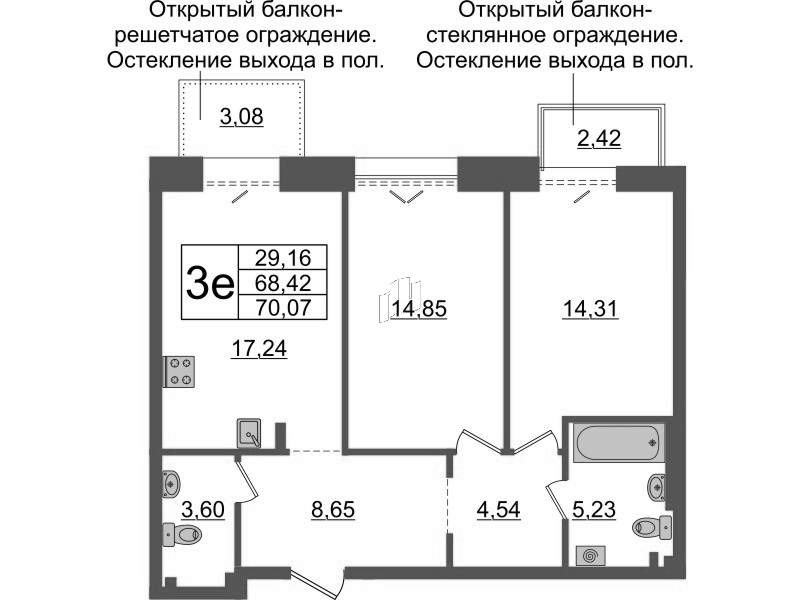 3 ккв (Евро) 68,4 м²