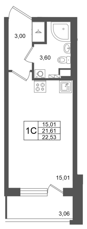 Студия 21,6 м²