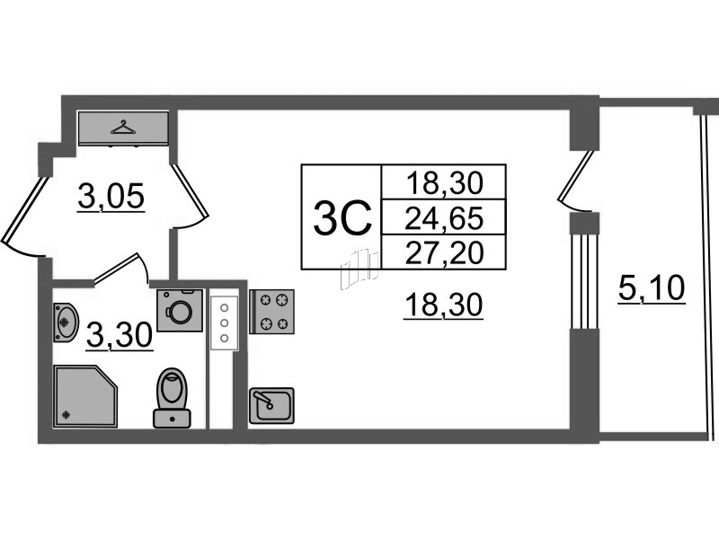 Студия 24,7 м²