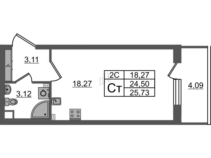 Студия 24,5 м²