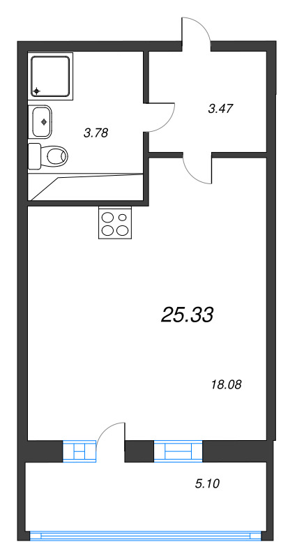Студия 25,3 м²