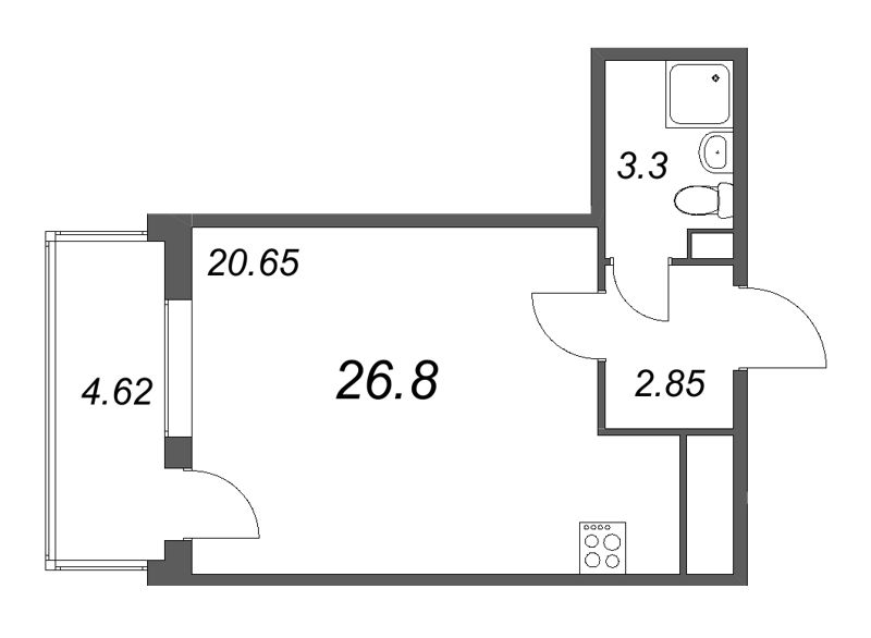 Студия 26,6 м²