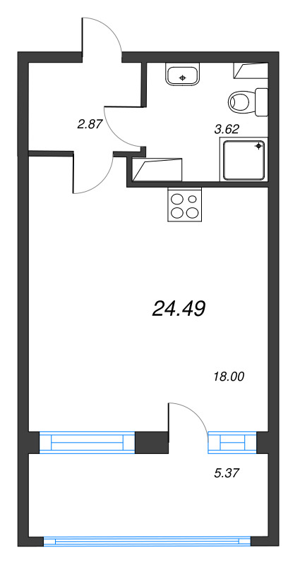 Студия 24,5 м²