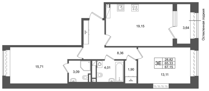 3 ккв (Евро) 65,3 м²