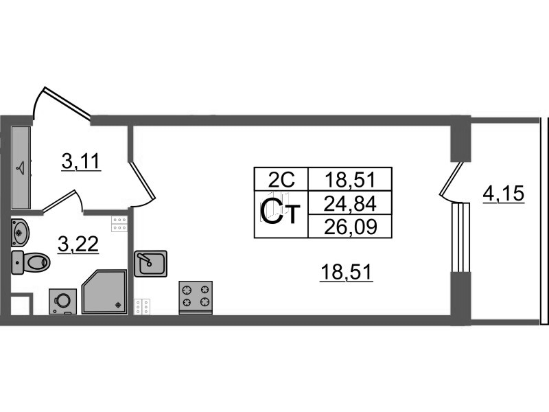 Студия 24,8 м²
