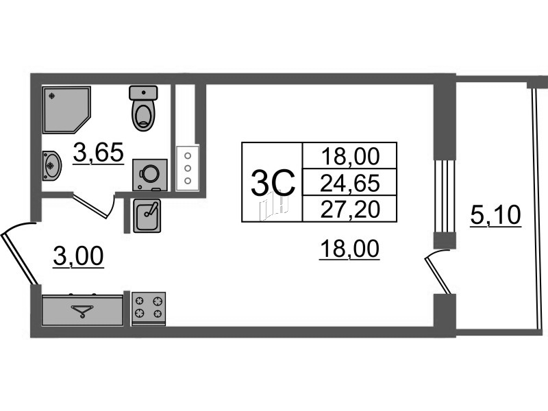 Студия 24,7 м²