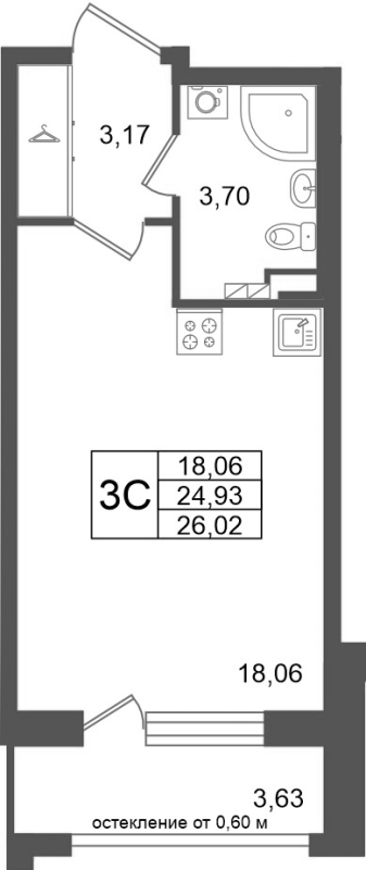 Студия 24,9 м²