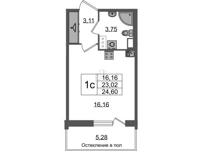 Студия 23 м²
