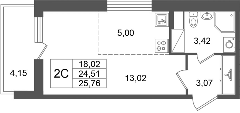 Студия 24,5 м²