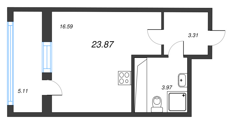 Студия 23,9 м²