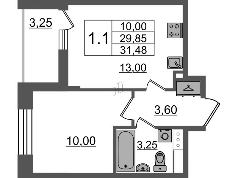 1 ккв 29,9 м²