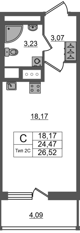 Студия 24,5 м²