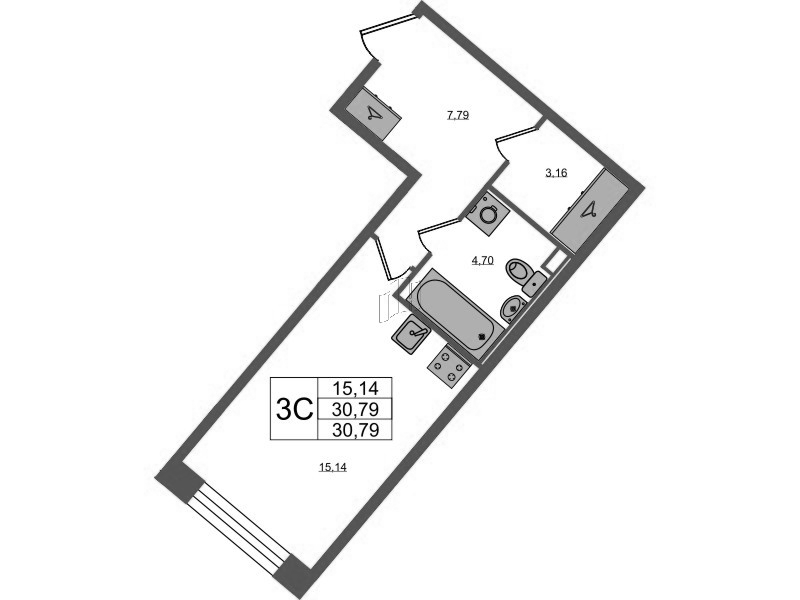 Студия 30,8 м²