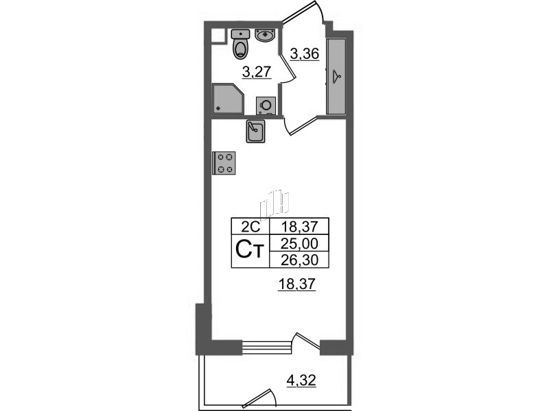 Студия 25 м²