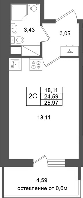Студия 24,6 м²