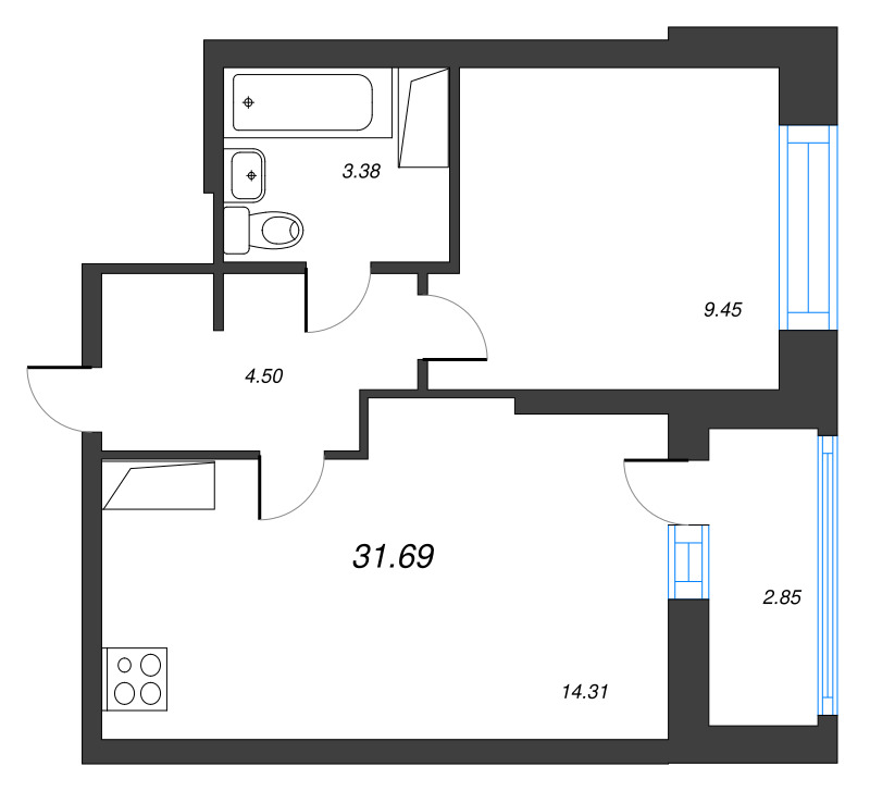 1 ккв 31,7 м²