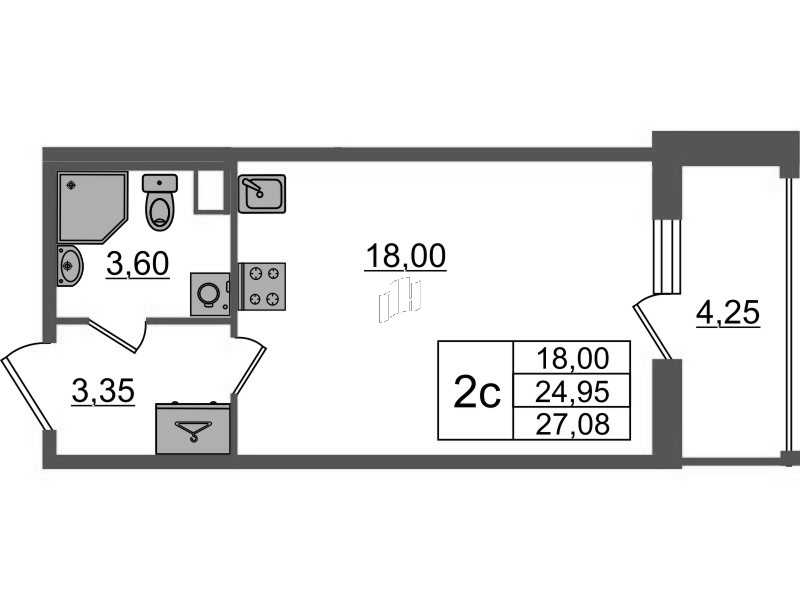 Студия 25 м²