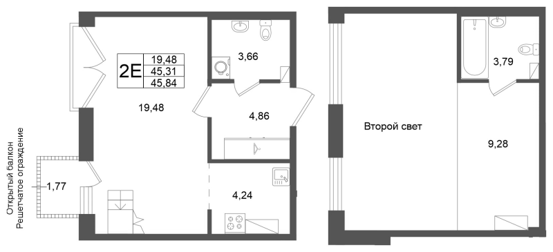 2 ккв (Евро) 45,3 м²