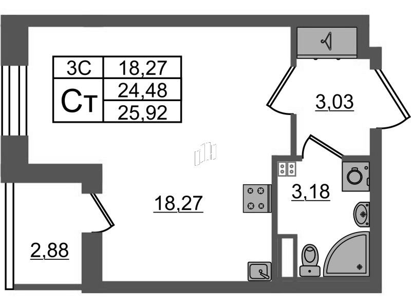 Студия 24,5 м²