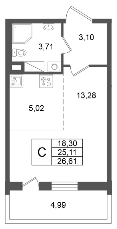Студия 25,1 м²