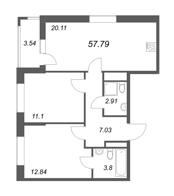 3 ккв (Евро) 57,8 м²