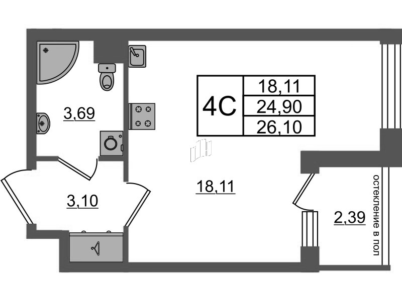 Студия 24,9 м²