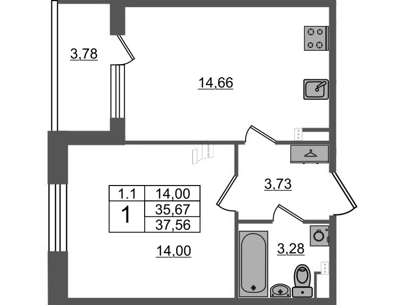 1 ккв 35,7 м²