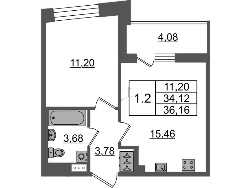 2 ккв (Евро) 34,1 м²