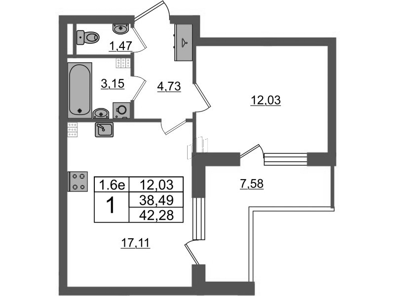 2 ккв (Евро) 38,5 м²