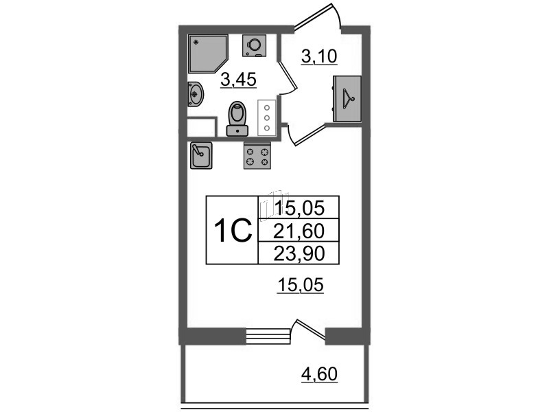 Студия 21,6 м²