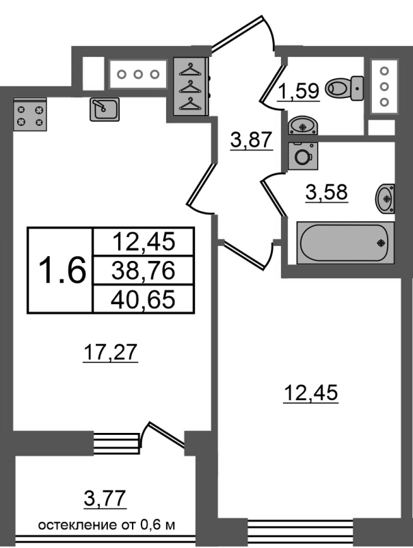 2 ккв (Евро) 38,8 м²