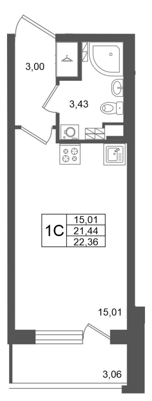 Студия 21,4 м²