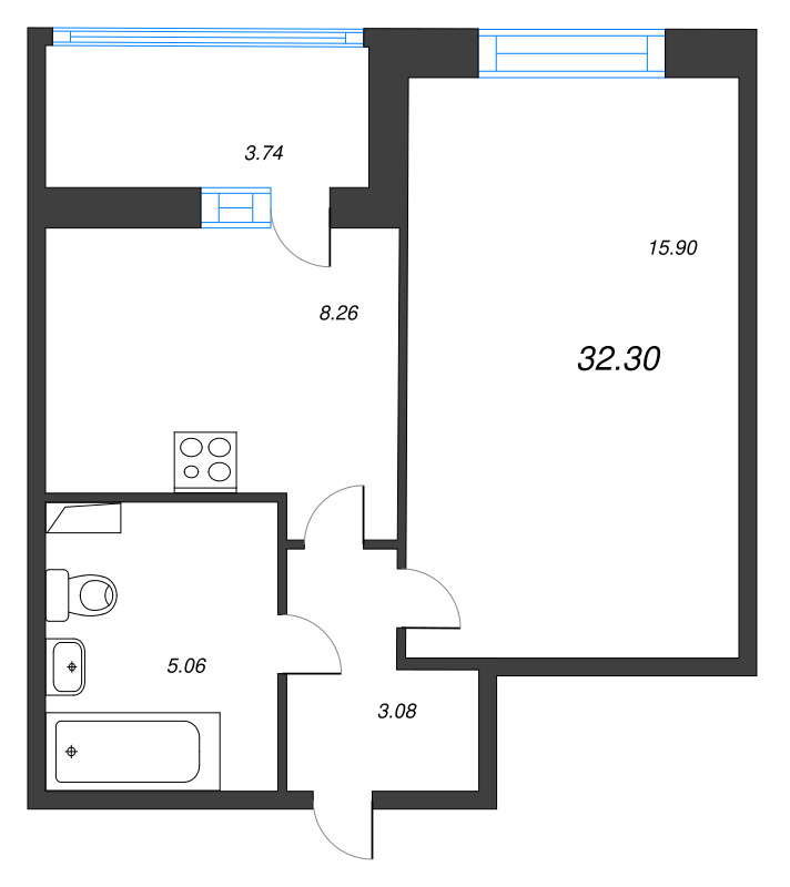 1 ккв 32,3 м²