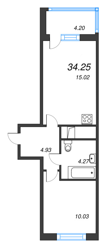 2 ккв (Евро) 34,3 м²
