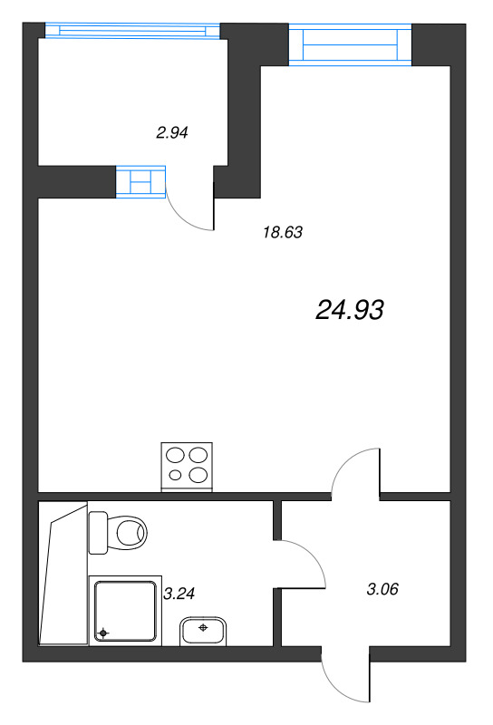 Студия 24,9 м²