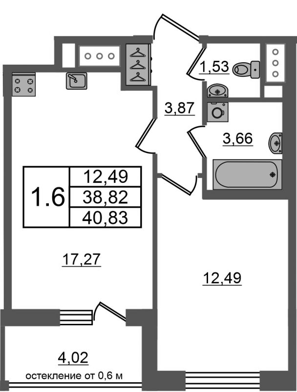 2 ккв (Евро) 38,8 м²