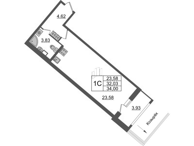 Студия 31,3 м²