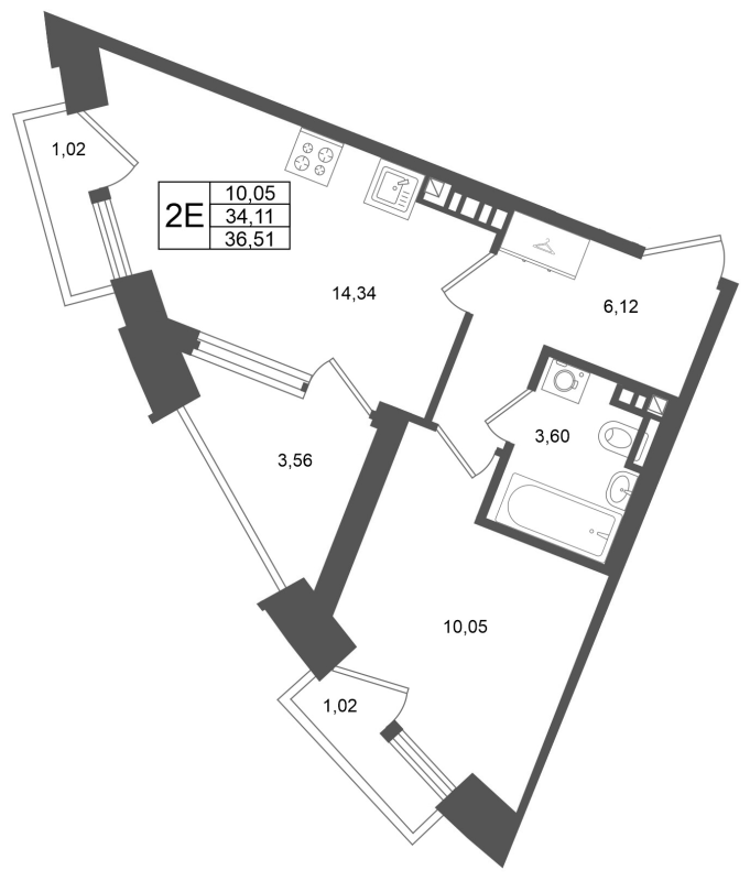 1 ккв 34,1 м²