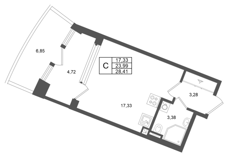 Студия 24 м²