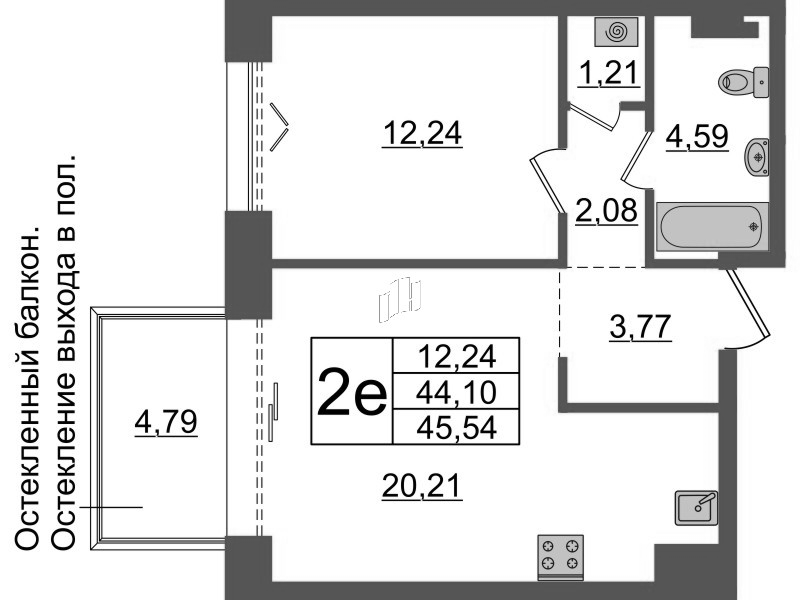 2 ккв (Евро) 44,1 м²