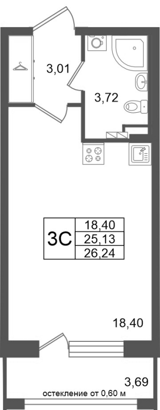 Студия 25,1 м²