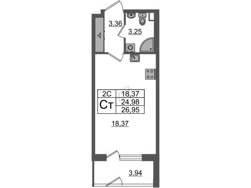 Студия 25 м²