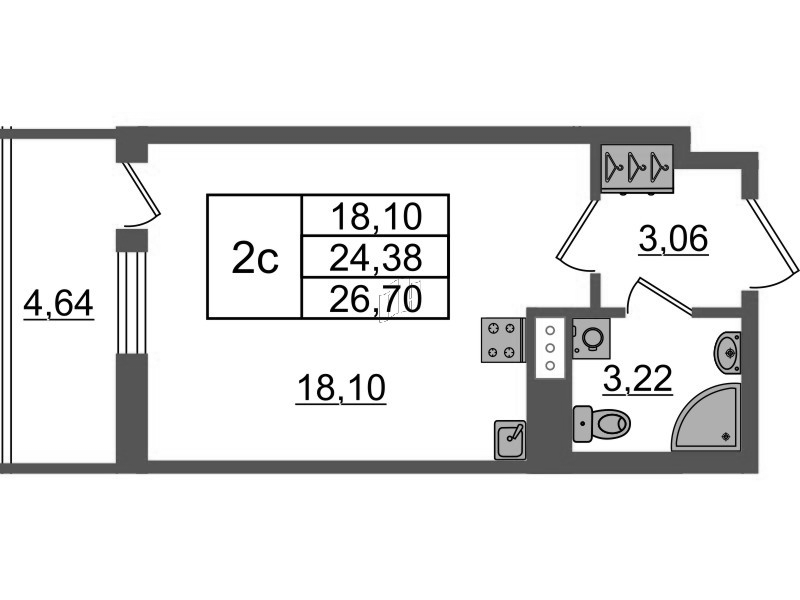 Студия 24,4 м²